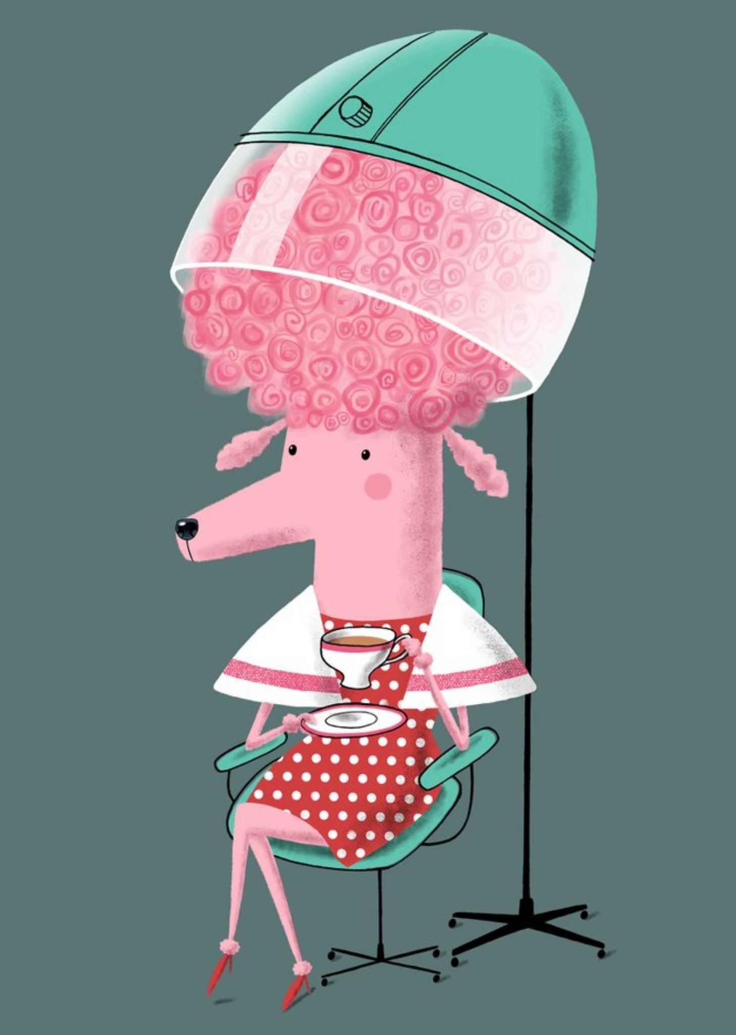 Moonpig Modern Cute Illustration Pampered Poodle At Hairdresser Card, Large