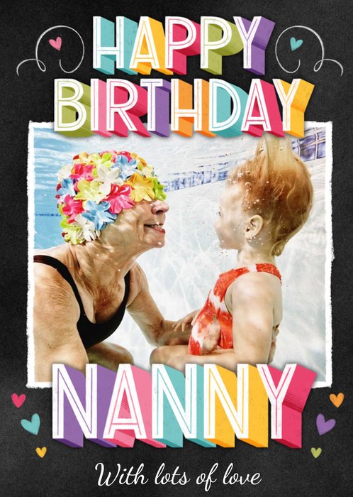 Colourful 3D Text With A Photo Frame Nanny's Photo Upload Birthday Card