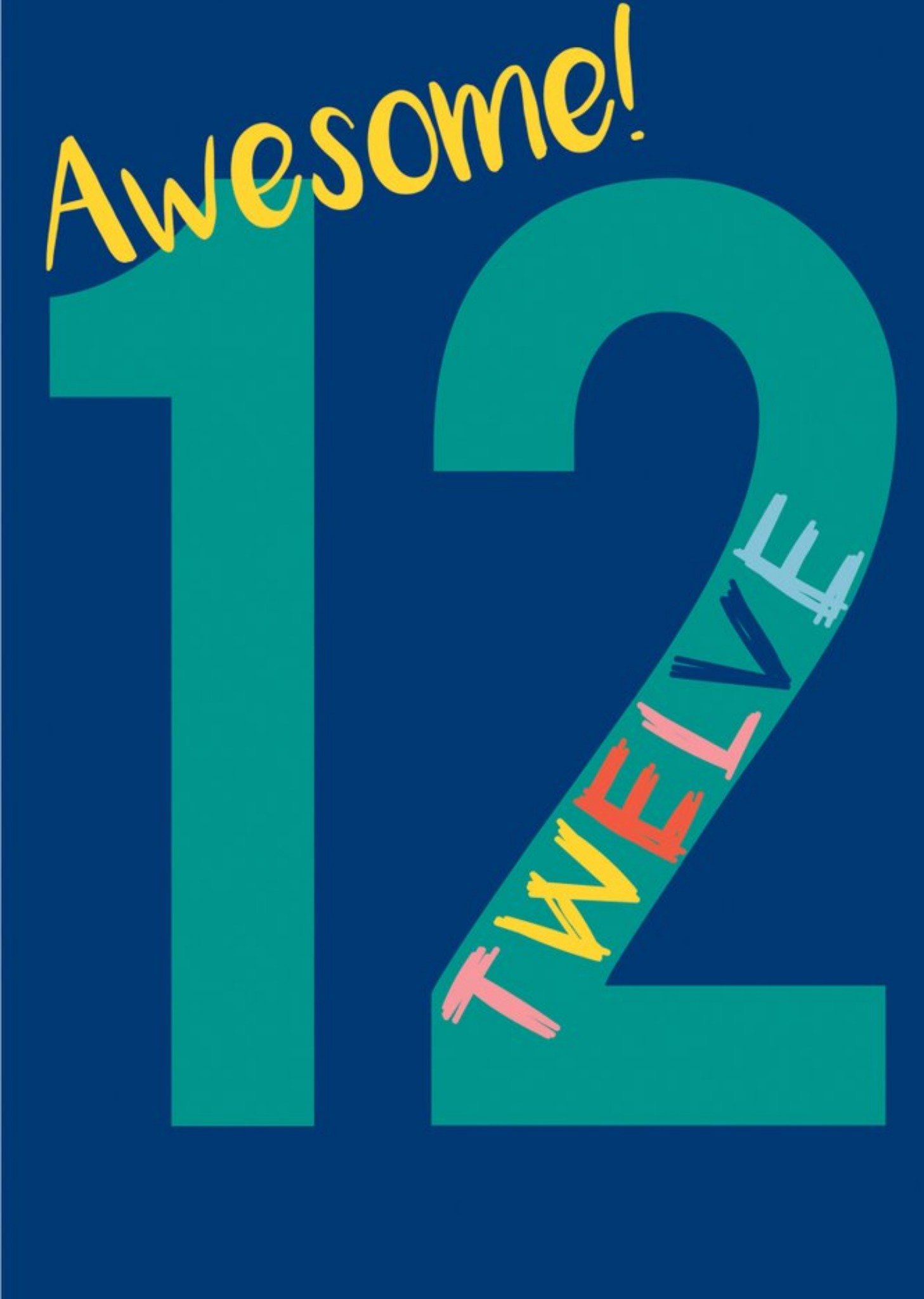 Typographic Awesome 12 Birthday Card Ecard