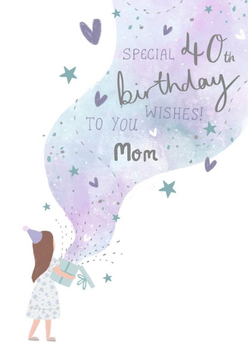 Colourful Illustrated Special 40th Birthday Card For Mom