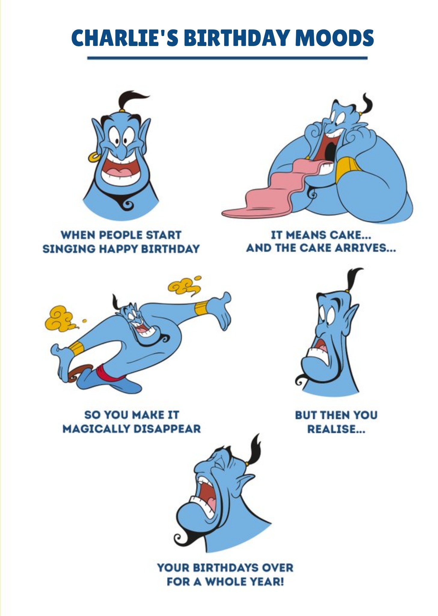 Disney Aladdin - Genie Birthday Moods - Funny Humour Comedy Birthday Card, Large