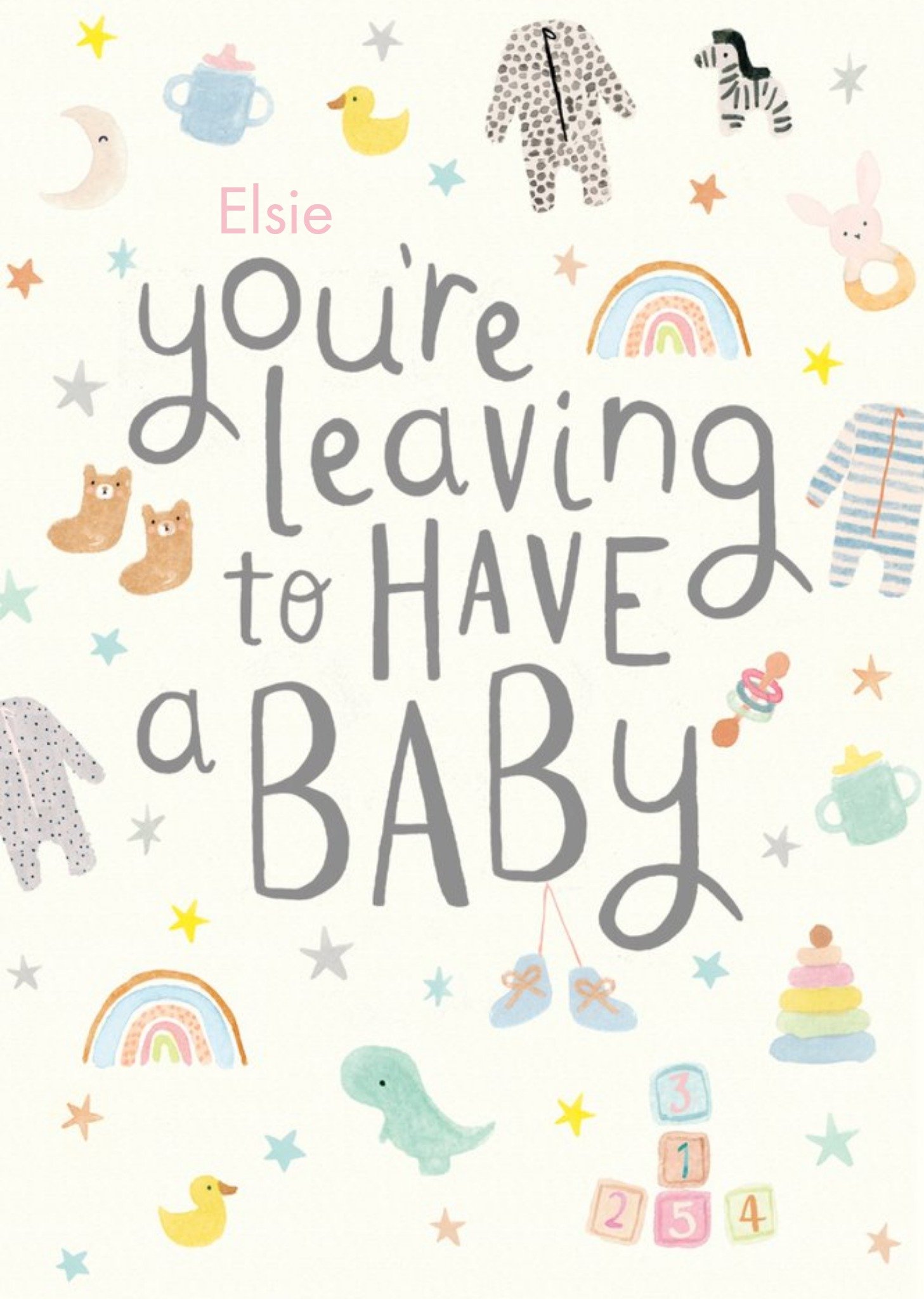 Moonpig Handwritten Typography With Baby Themed Spot Illustrations You're Leaving To Have A Baby Car