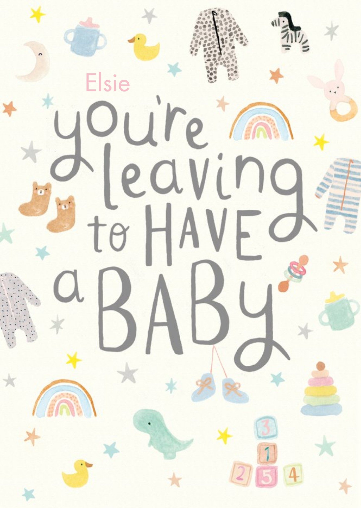 Handwritten Typography With Baby Themed Spot Illustrations You're Leaving To Have A Baby Card