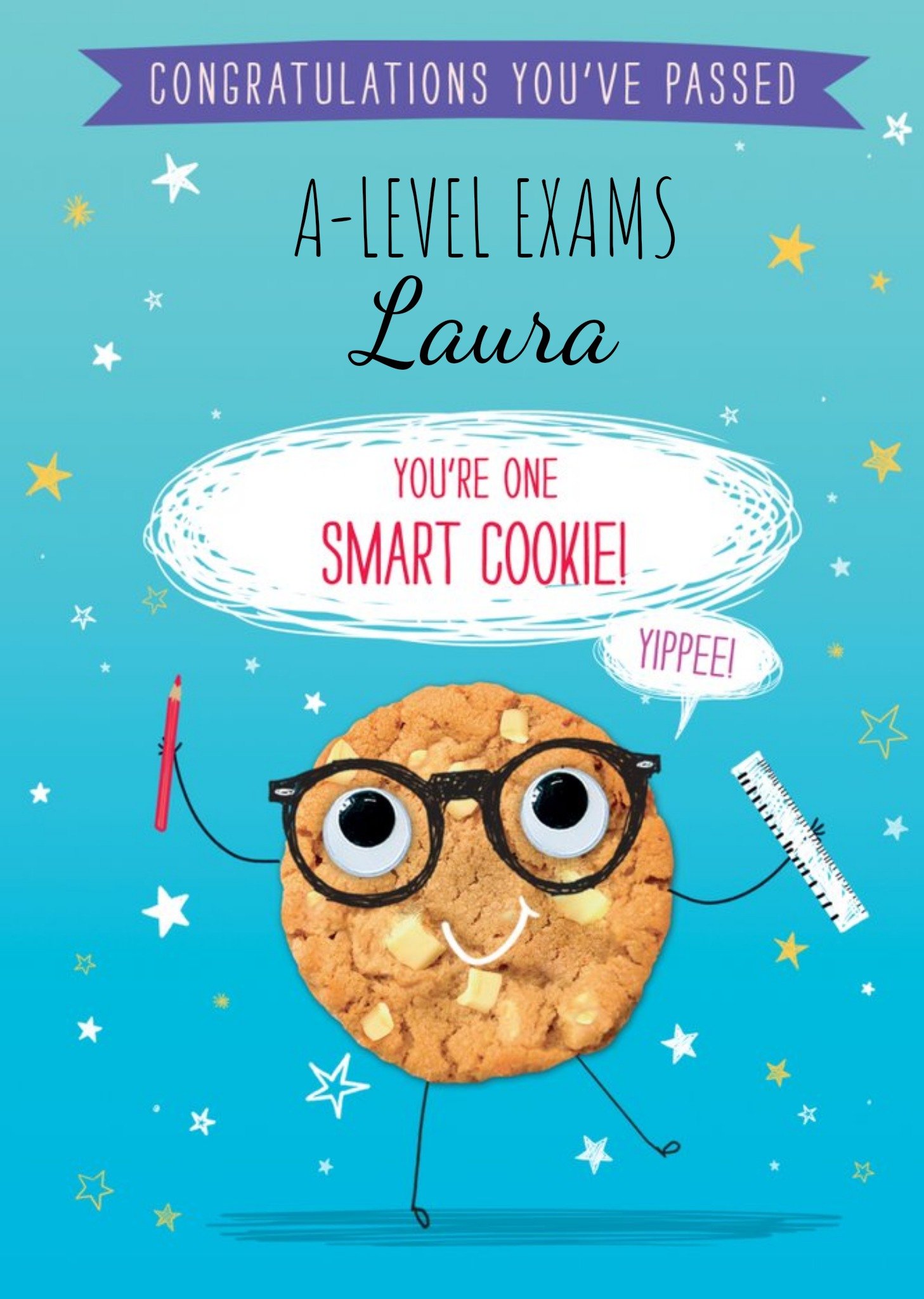 Moonpig Bright Illustration Of A Smart Cookie Congratulations You've Passed A Level Exams Ecard