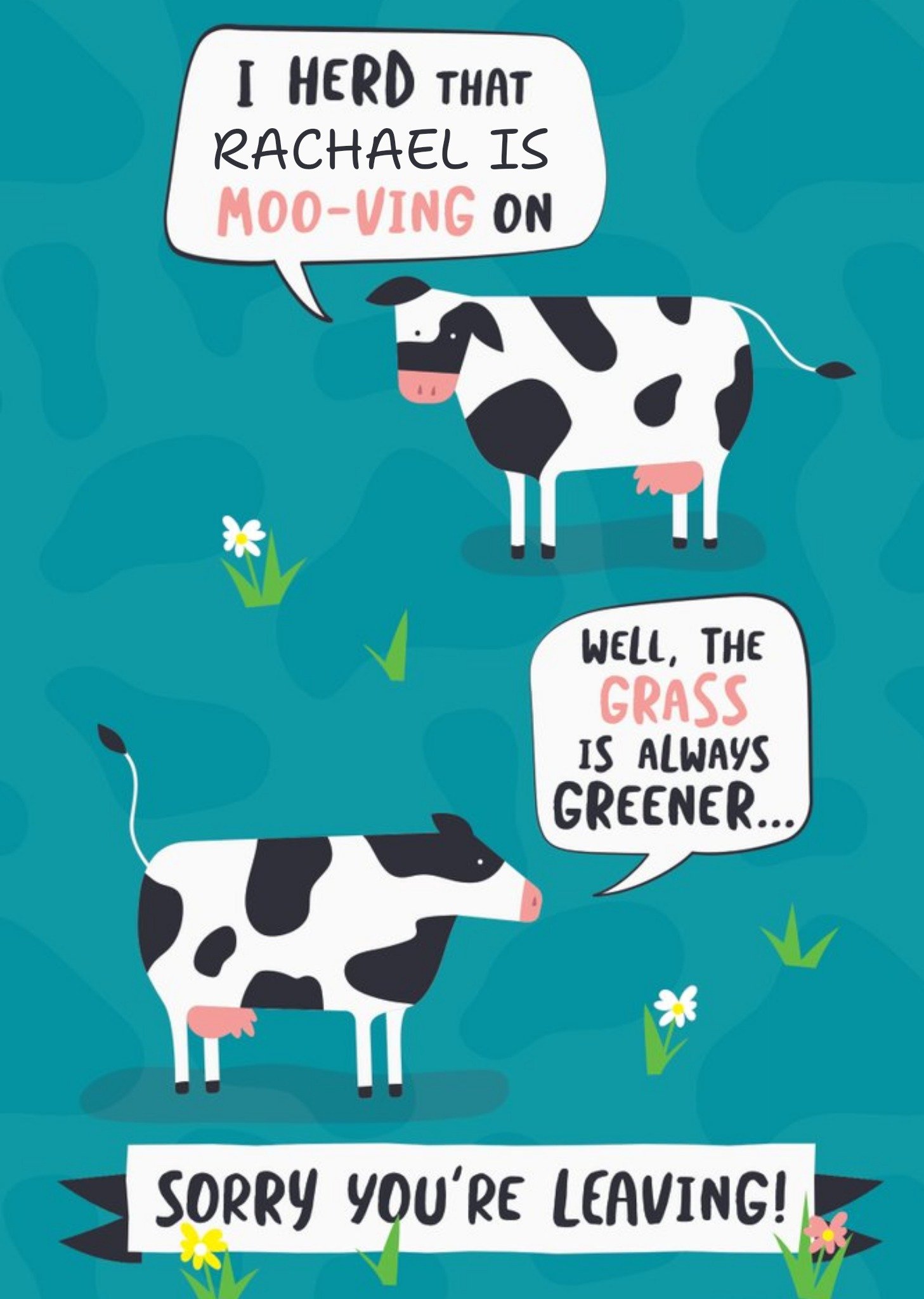 Moonpig Illustration Of Cows With Speech Bubbles Sorry You're Leaving Card, Large