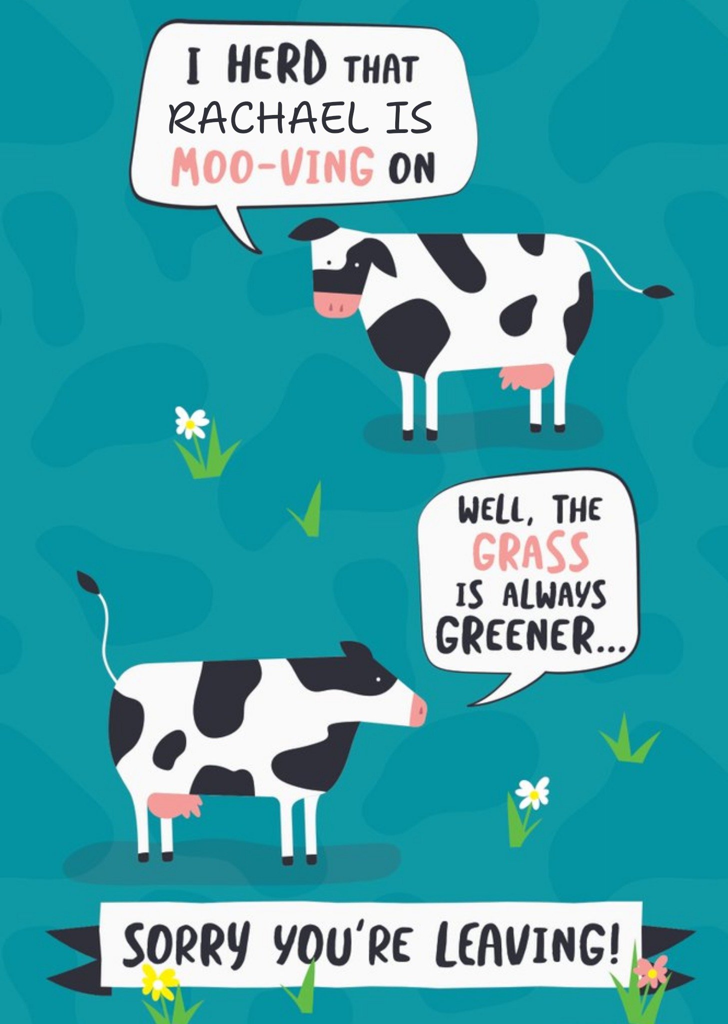 Illustration Of Cows With Speech Bubbles Sorry You're Leaving Card Ecard