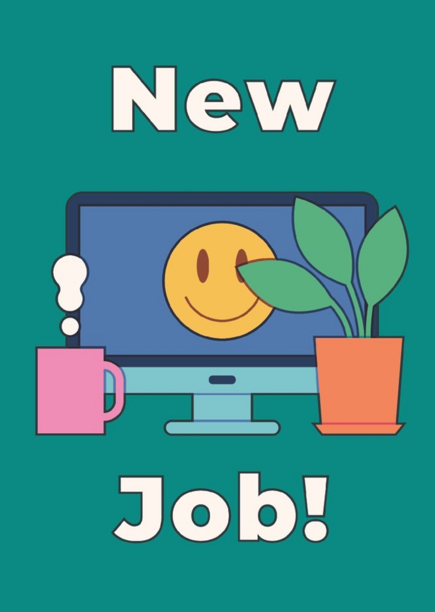 Illustration Of A Computer With A Smiley Face Emoji New Job Card