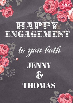 Bright Pink Flowers Personalised Happy Engagement Card