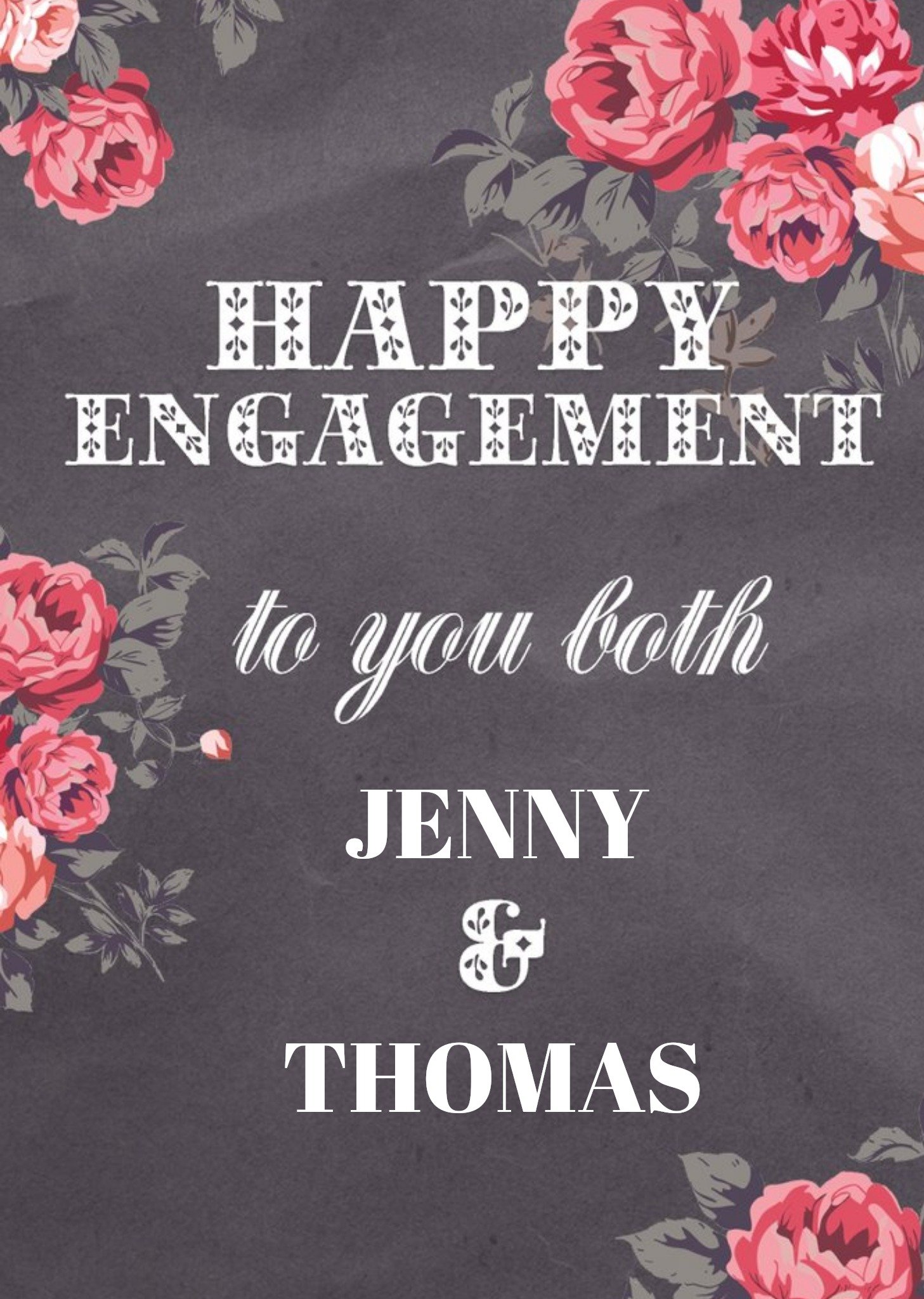 Bright Pink Flowers Personalised Happy Engagement Card Ecard