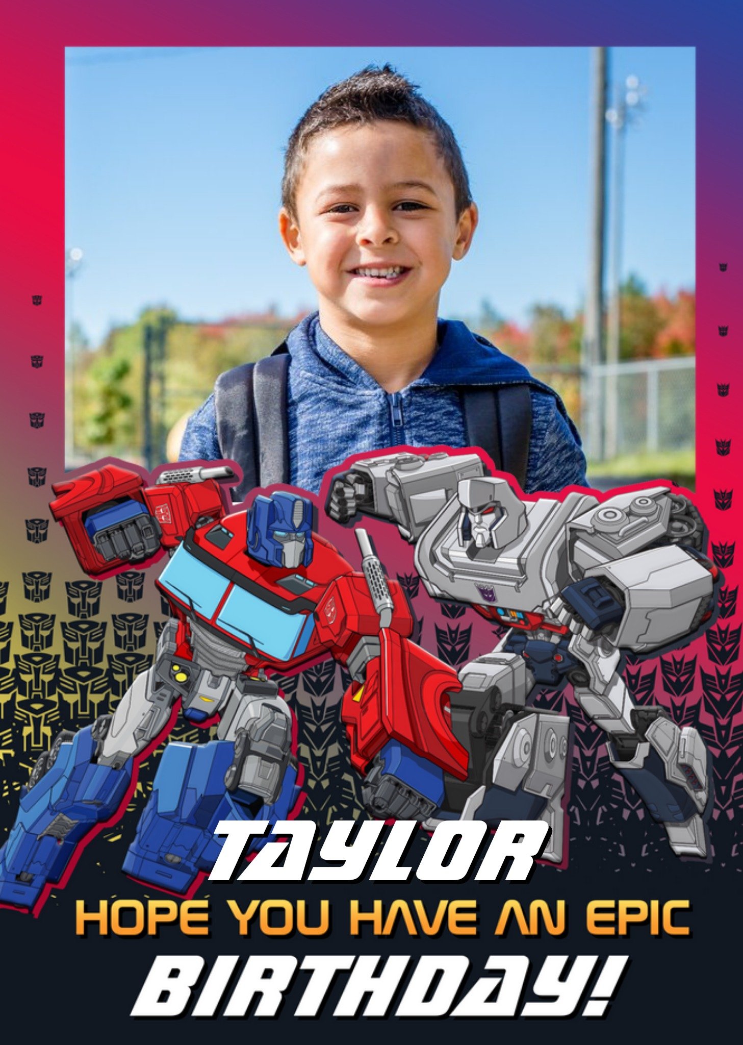Transformers Transformer Epic Birthday Photo Upload Card, Large