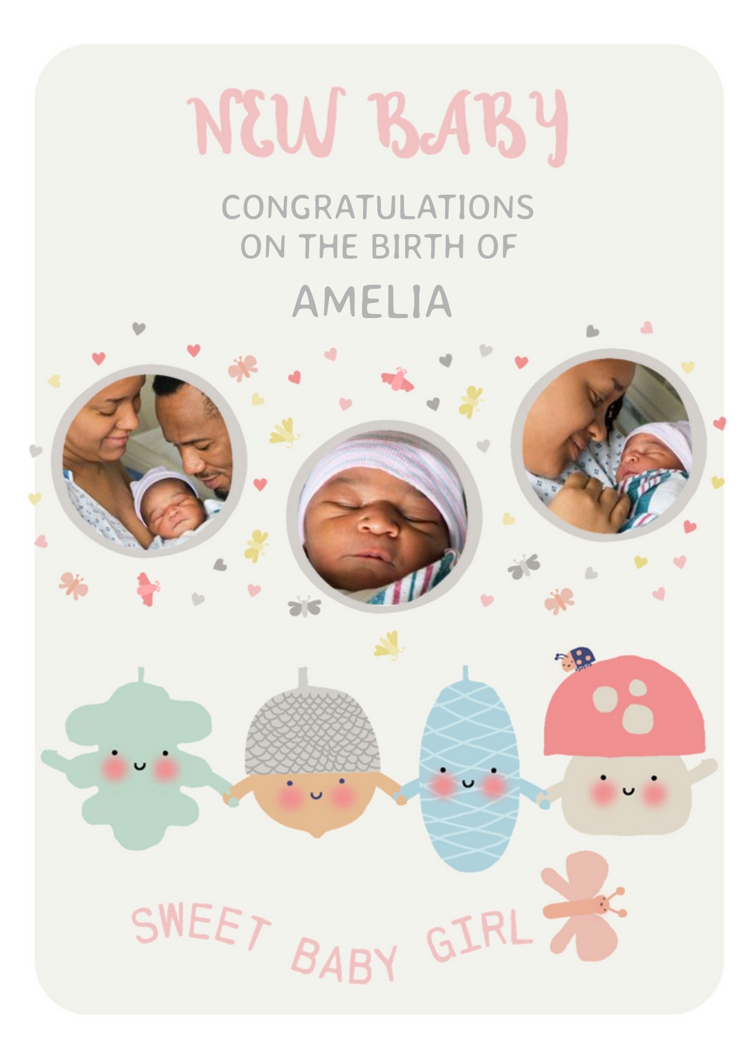 Moonpig Little Acorns Photo Upload Congratulations New Baby Girl Card Ecard