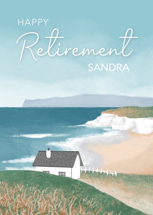 Millicent Venton Illustrated House Overlooking The Beach. Happy Retirement Card
