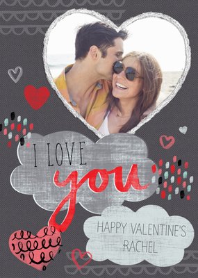Grey, Black And Pink I Love You Heart-Shaped Photo Upload Valentine's Day Card