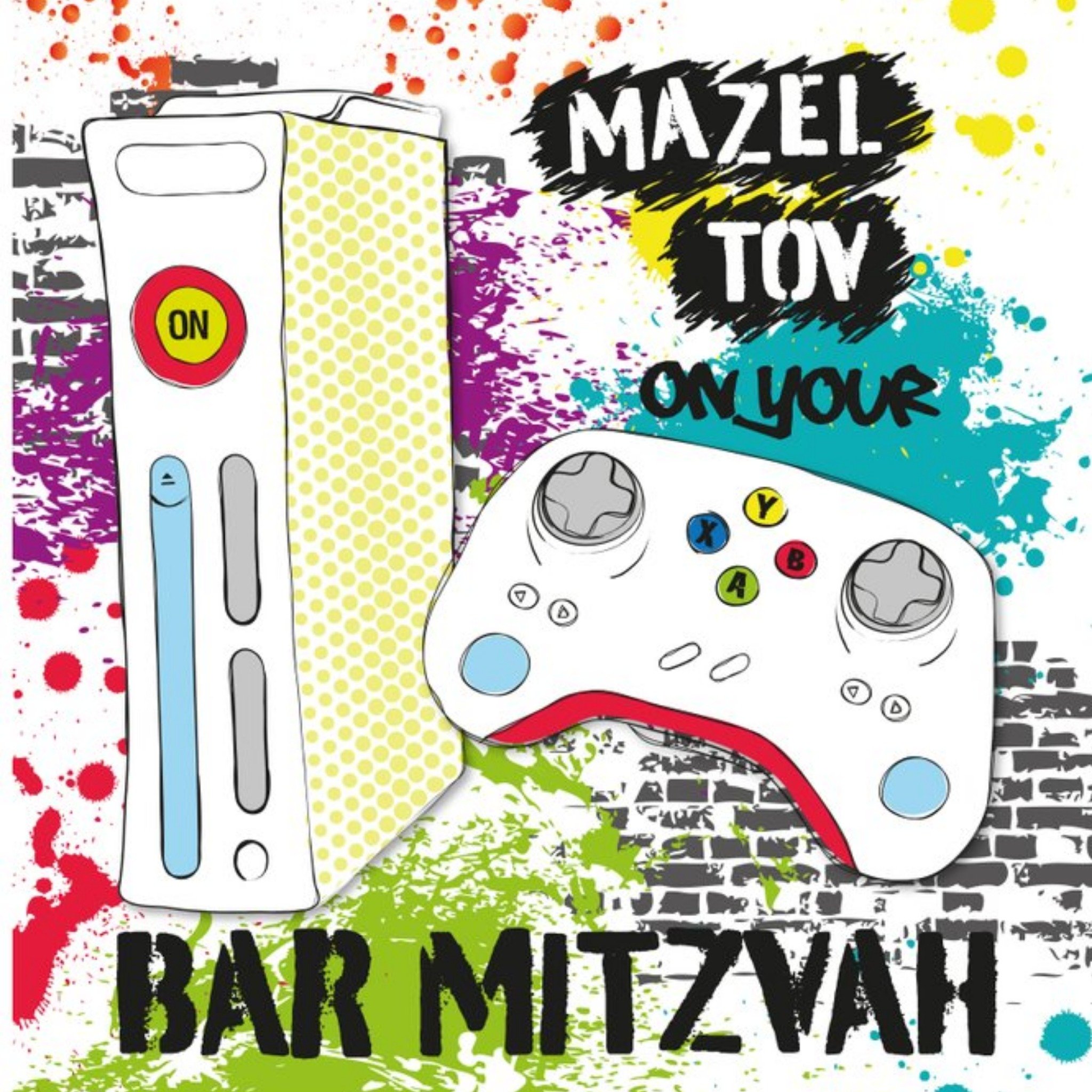 Mazel Tov On Your Bar Mitzvah Games Console Card, Square