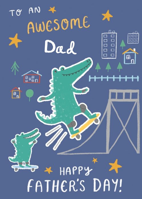 Crocodiles Skateboarding Illustration Father's Day Card