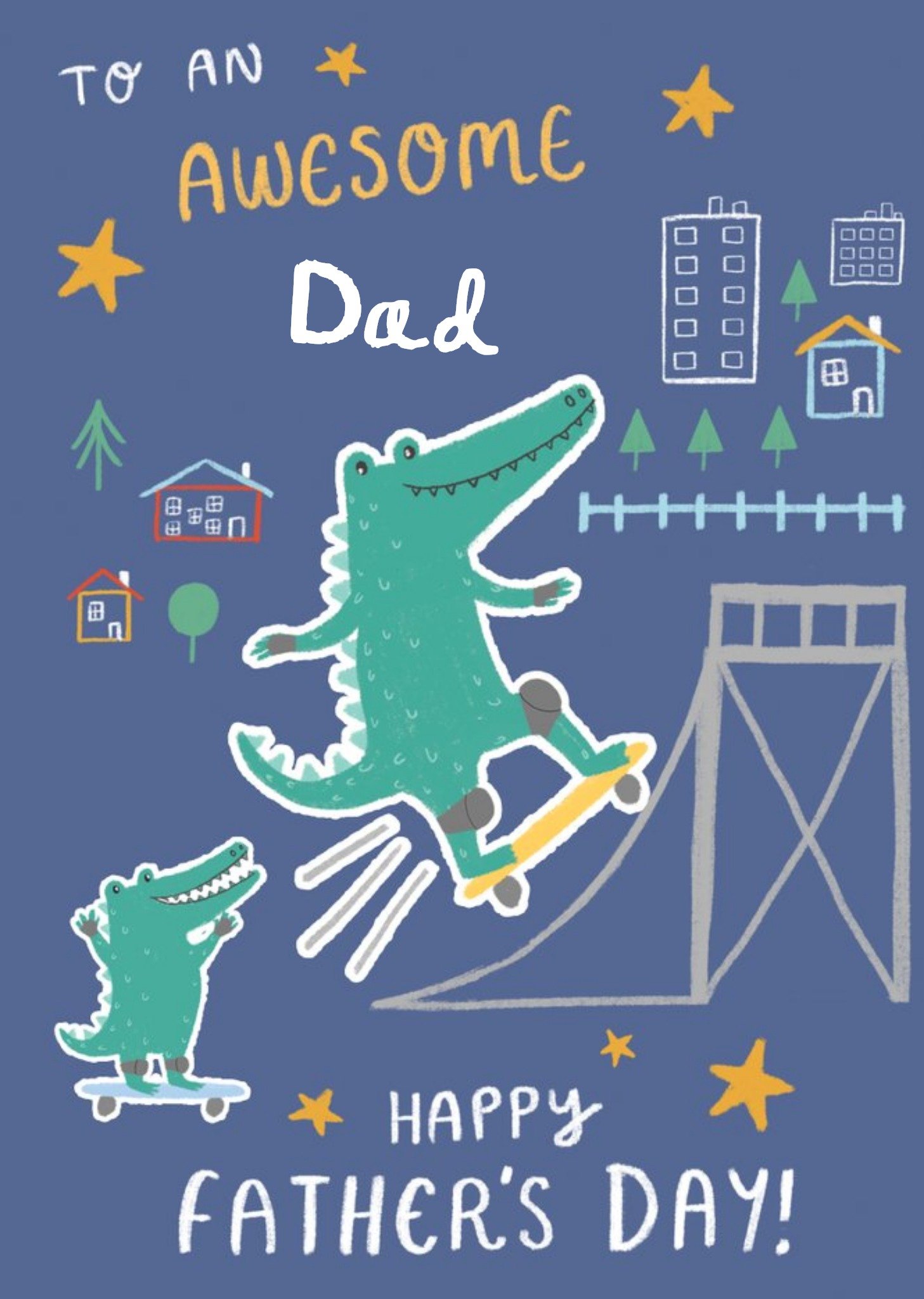 Moonpig Crocodiles Skateboarding Illustration Father's Day Card Ecard