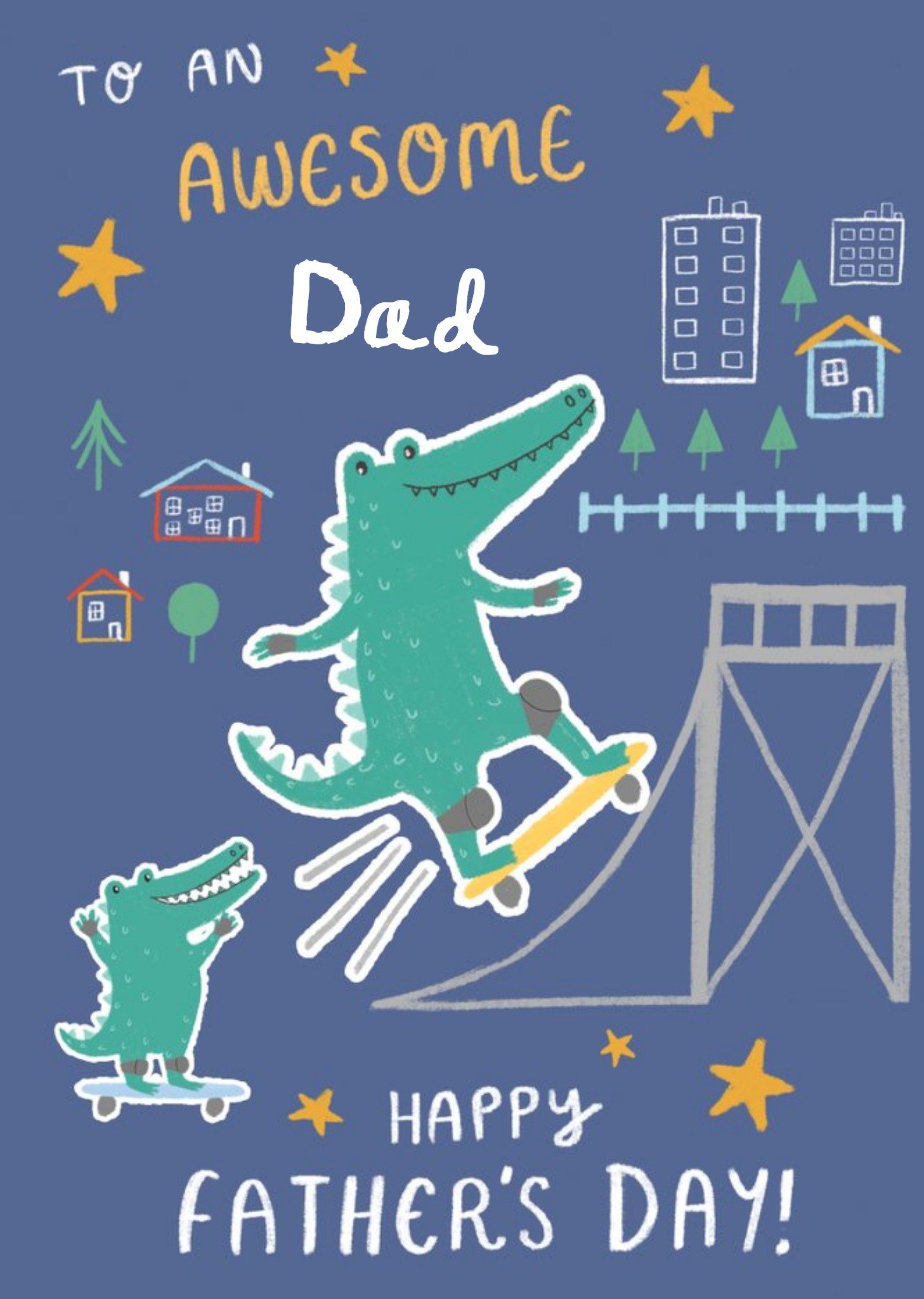 Crocodiles Skateboarding Illustration Father's Day Card Ecard