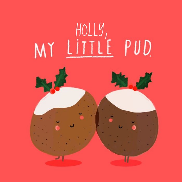 My Little Pud Christmas Pudding Personalised Square Card