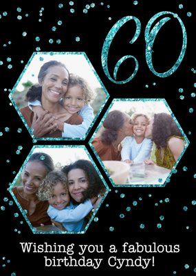 60th Photo Upload Glitter Confetti Birthday Card