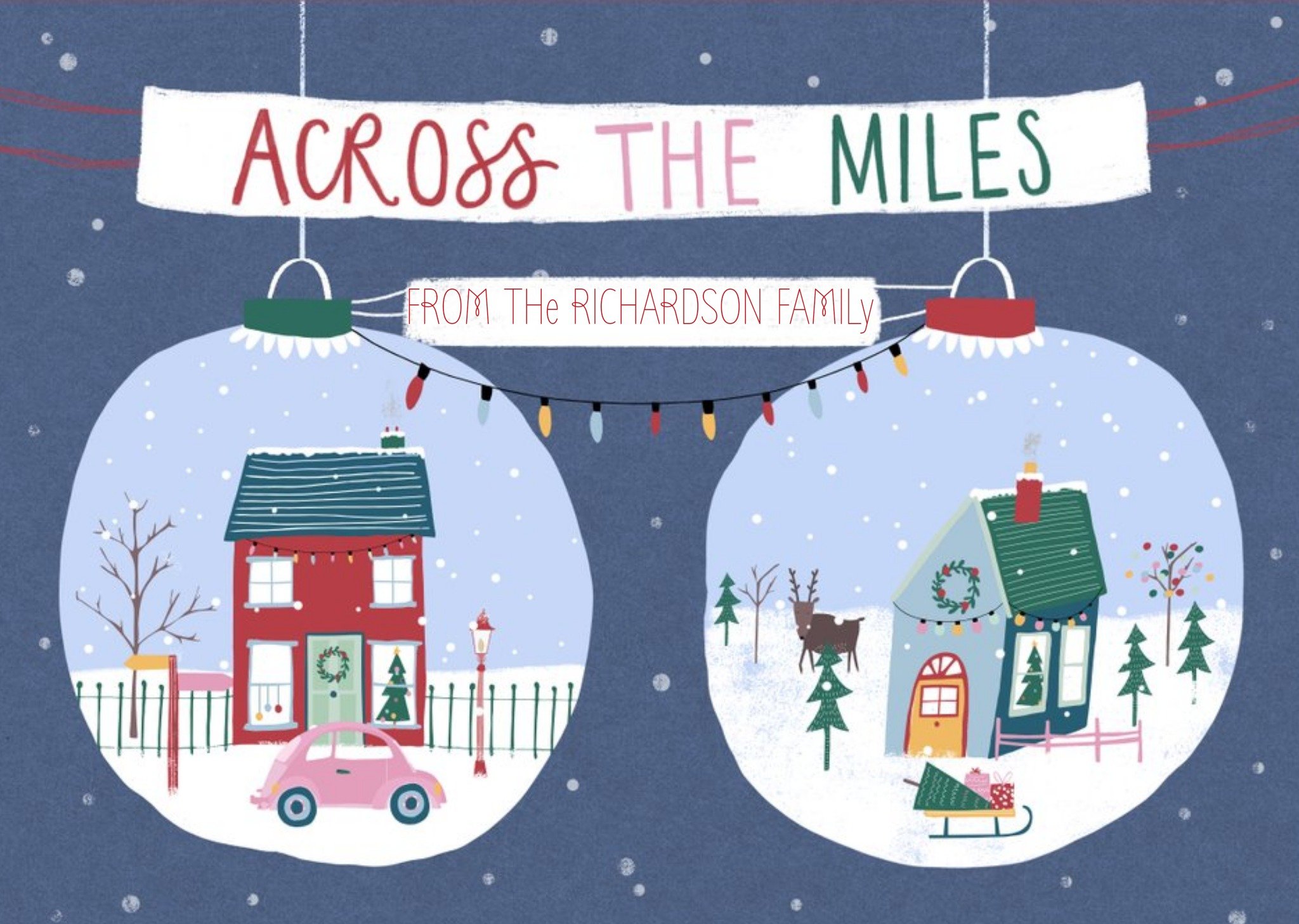 Moonpig Across The Miles Baubles Personalised Christmas Card Ecard
