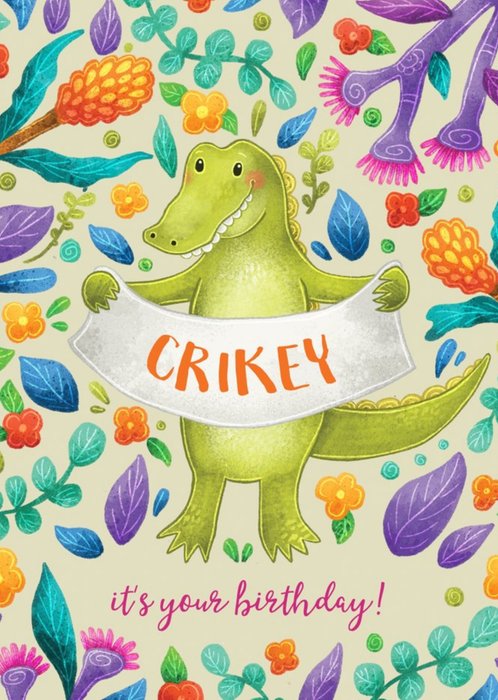 Stray Leaves Fun Illustrated Crocodile Birthday Card