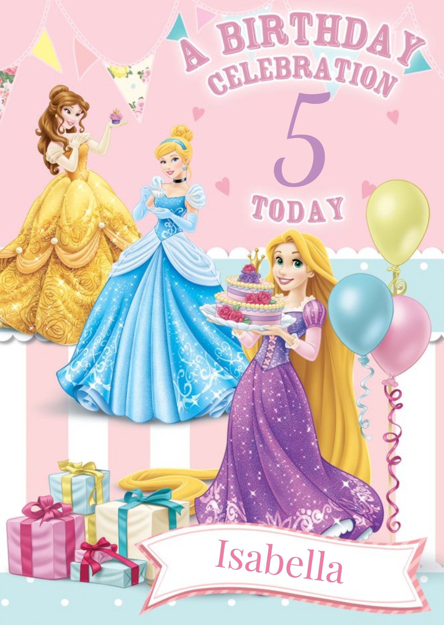 Disney Princesses 5th Birthday Card - Disney Princess Card, Large
