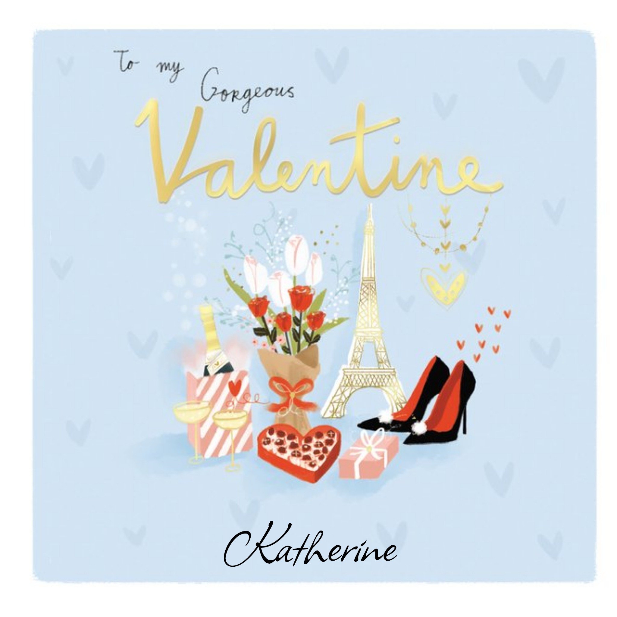 Moonpig Parisian Chic To My Gorgeous Valentine Personalised Card, Square