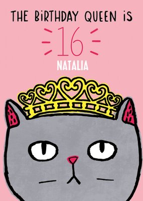 Cute Illustrative Cat Birthday Queen Birthday Card  
