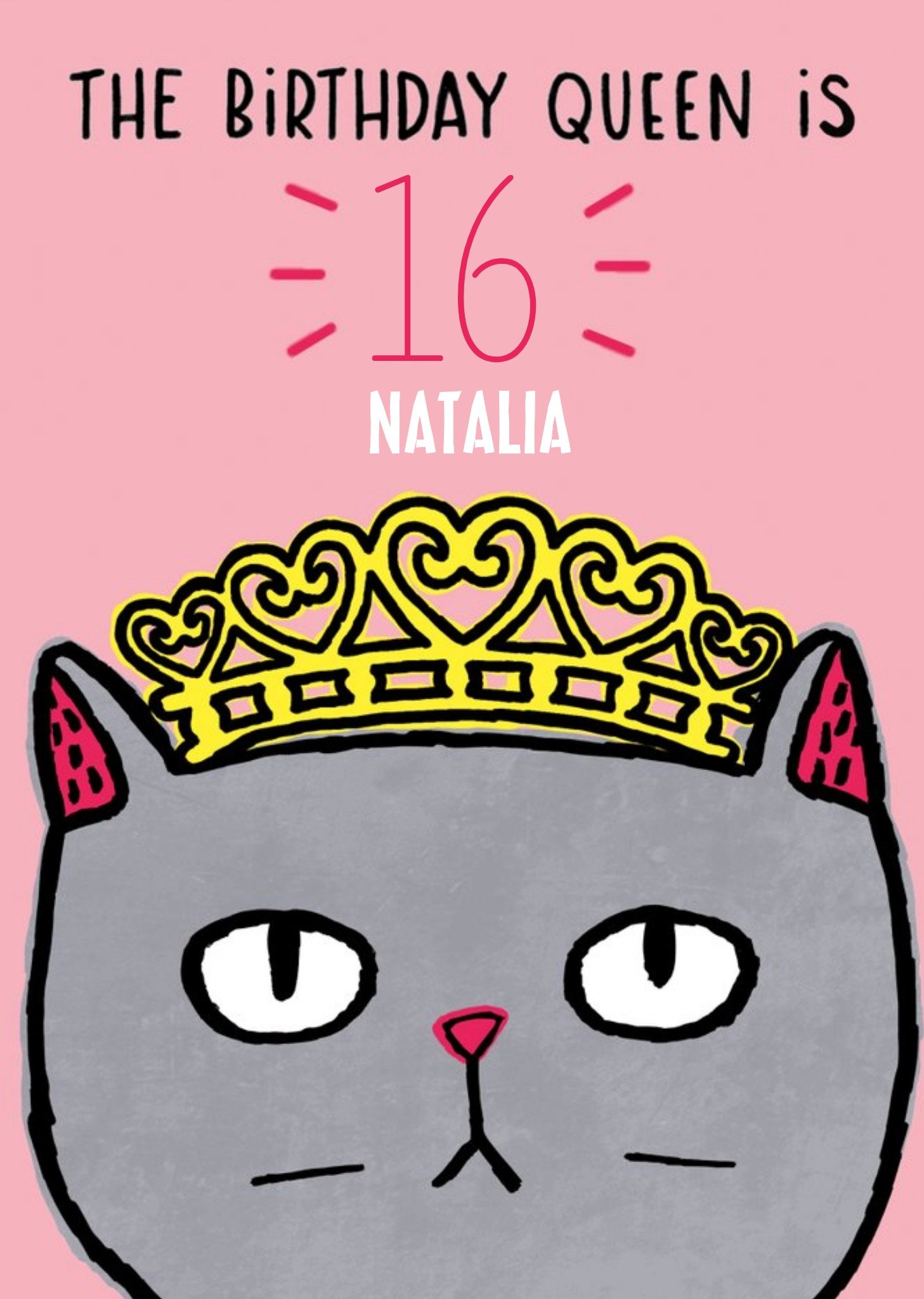 Moonpig Cute Illustrative Cat Birthday Queen Birthday Card , Large