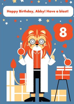 Kids Birthday Card - Scientist - Science - Animals - Lion