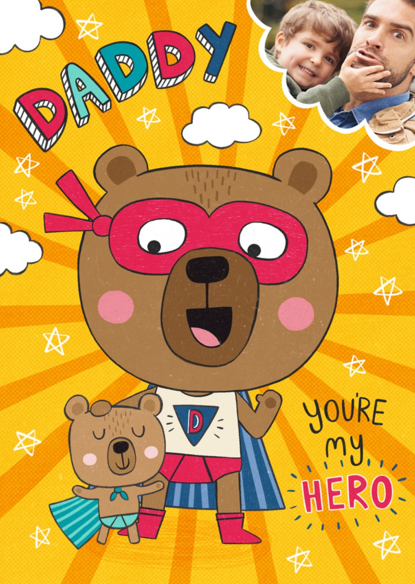 Cute Illustrations Teddy Bear Daddy Youre My Hero Fathers Day Card Ecard