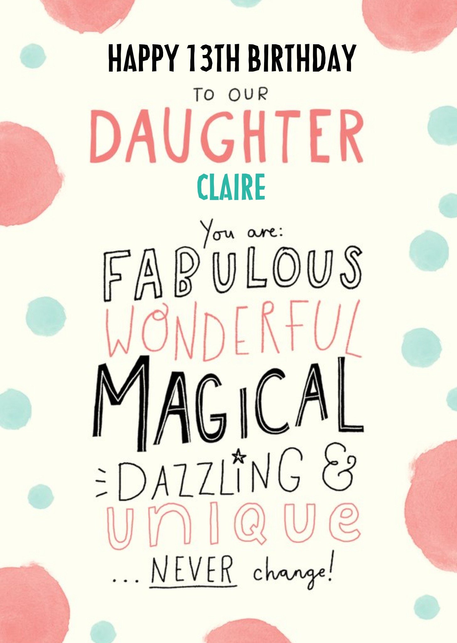 Moonpig Modern Typographic Daughter Birthday Card, Large