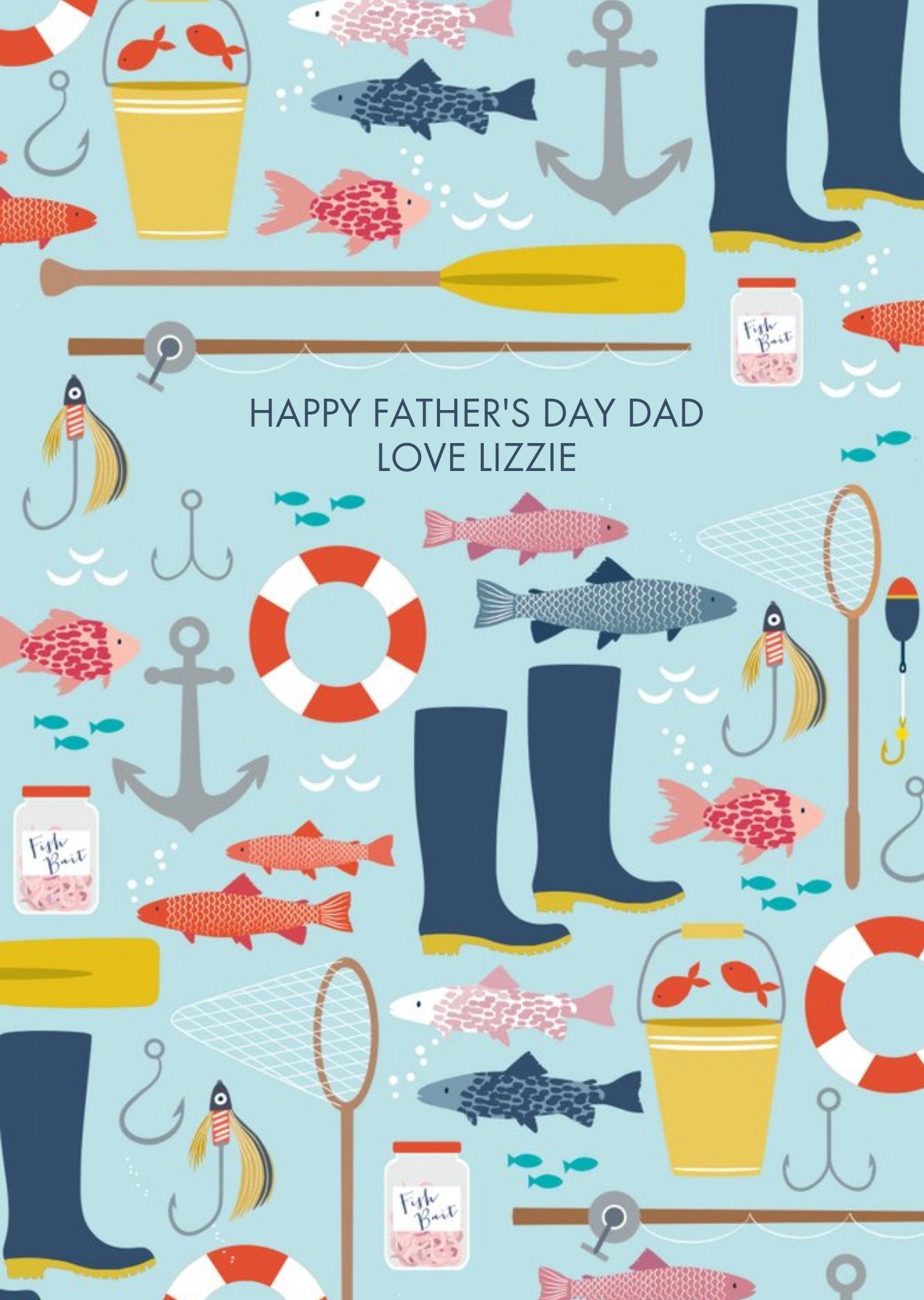 Moonpig Fishing Supplies Cute Happy Father's Day Card Ecard