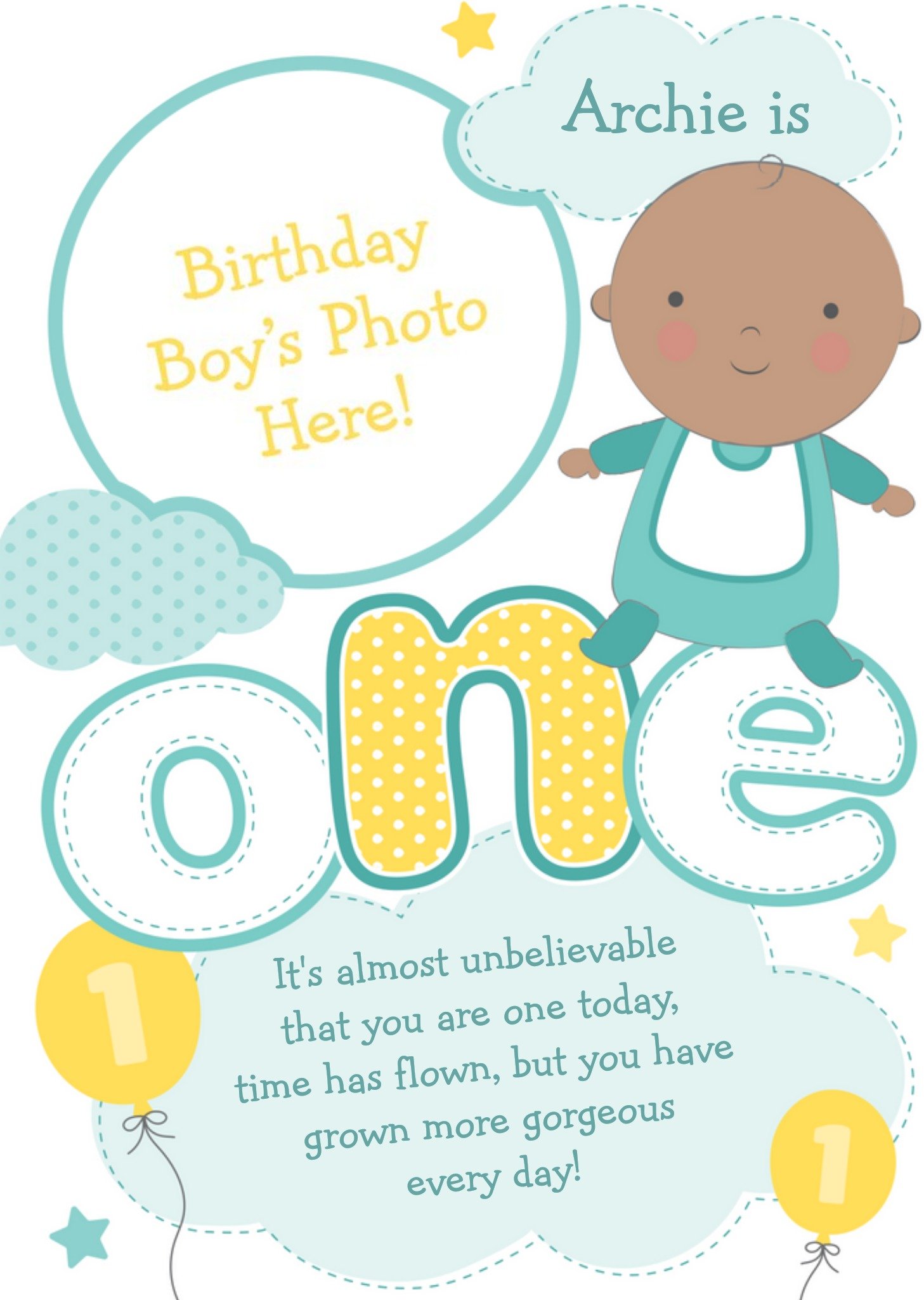 Moonpig Baby Is One Personalised Photo Upload Birthday Card, Large