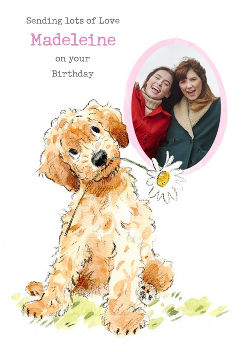 Cute Tradition Dog Illustration Photo Upload Birthday Card