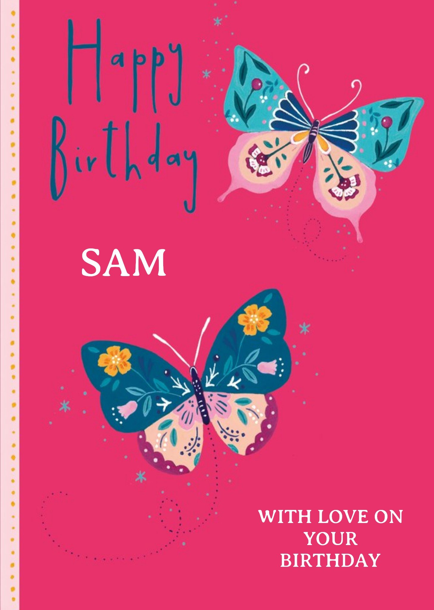 Bright Pink Illustrated Butterflies Personalised Birthday Card Ecard