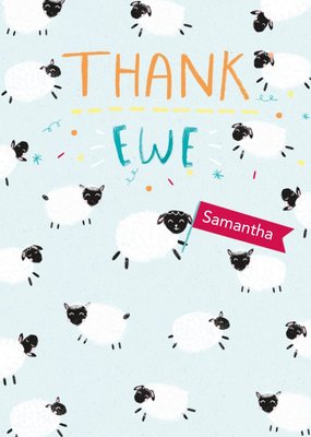 Quirky Typography Surrounded By Illustrations Of Sheep Funny Pun Thank You Card