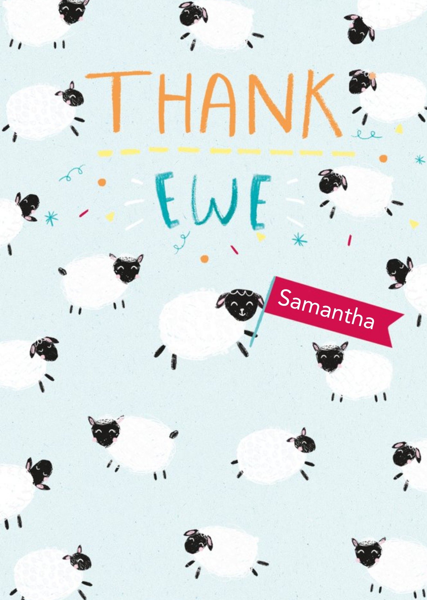 Moonpig Quirky Typography Surrounded By Illustrations Of Sheep Funny Pun Thank You Card Ecard