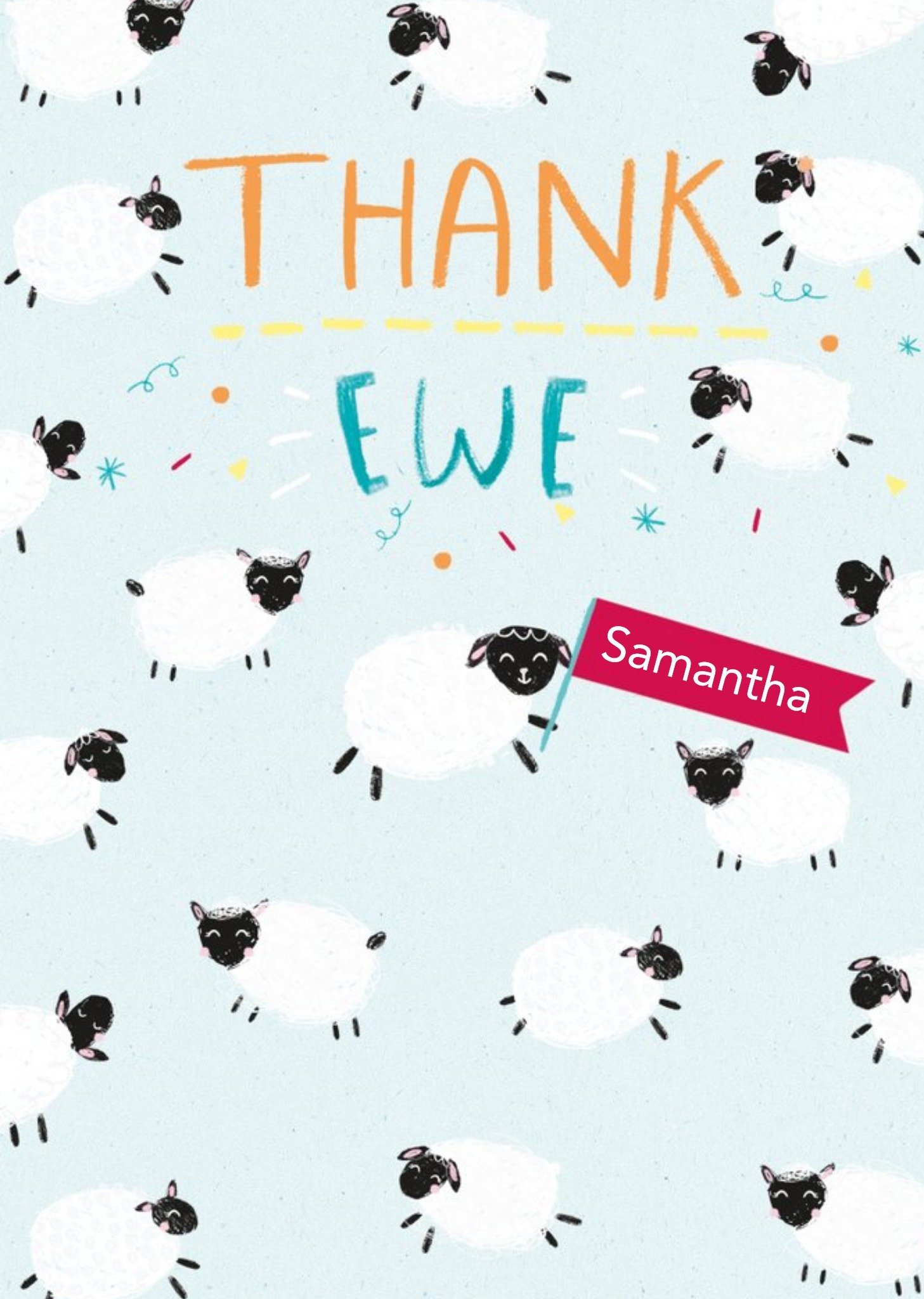 Quirky Typography Surrounded By Illustrations Of Sheep Funny Pun Thank You Card Ecard