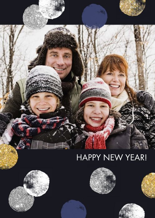 Painted Polka Dots Happy New Year Photo Card