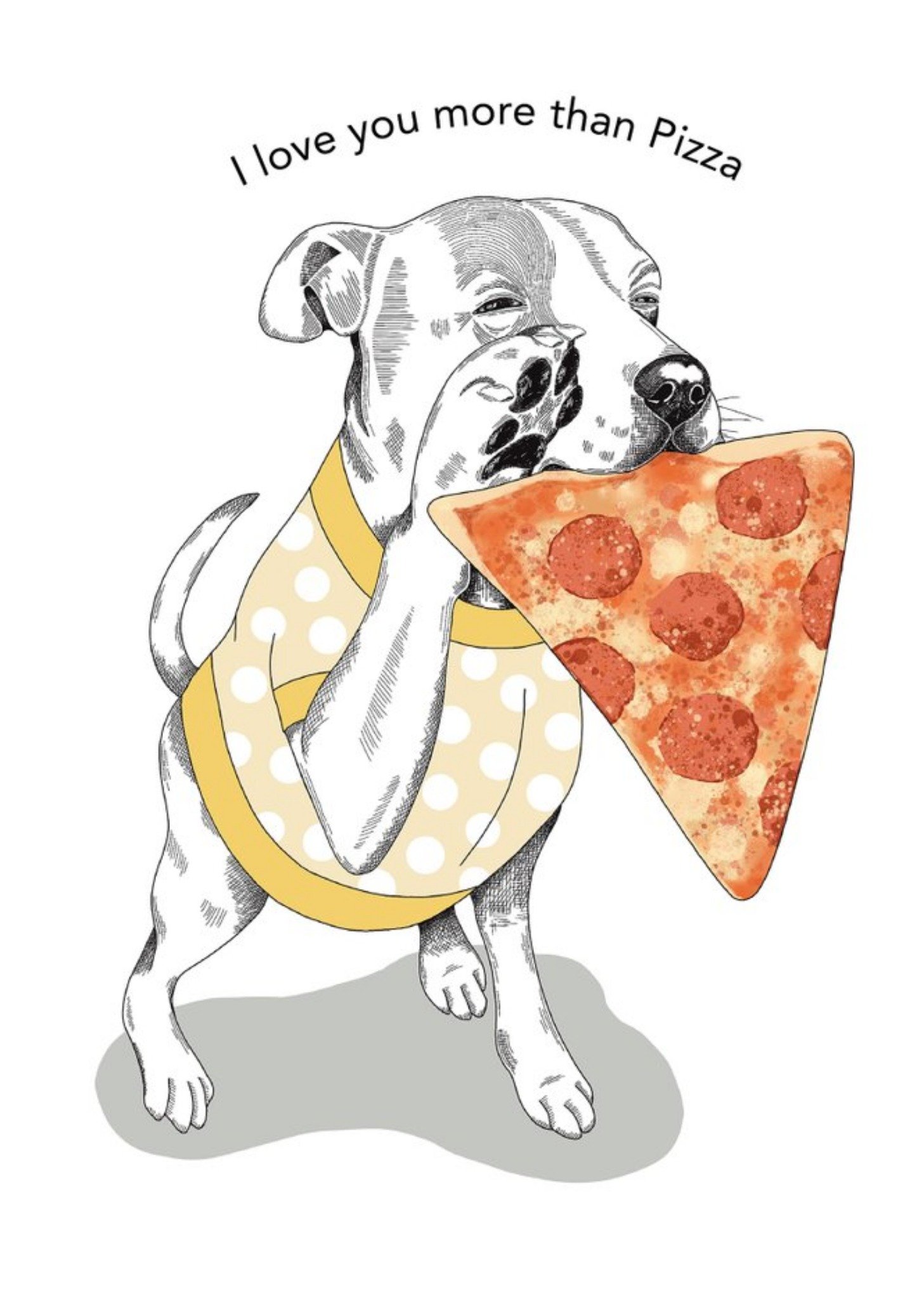 Modern Cute Dog Illustration I Love You More Than Pizza Anniversary Card Ecard