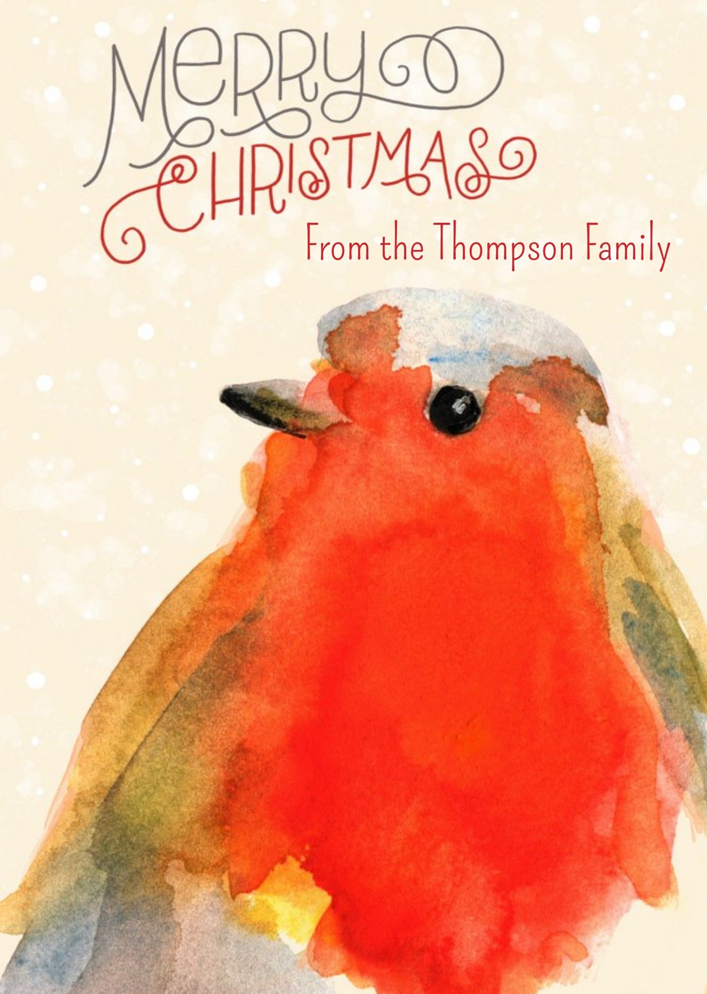 Moonpig Watercolour Bird Merry Christmas From The Family Card Ecard