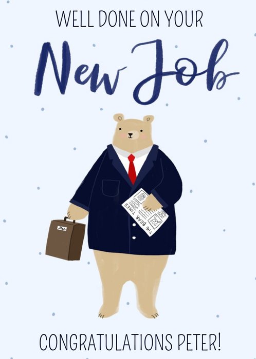 Illustration Of A Bear In A Suit New Job Card