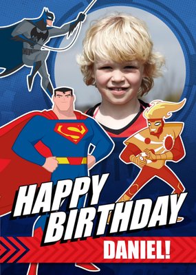 Justice League Photo Upload Happy Birthday Card