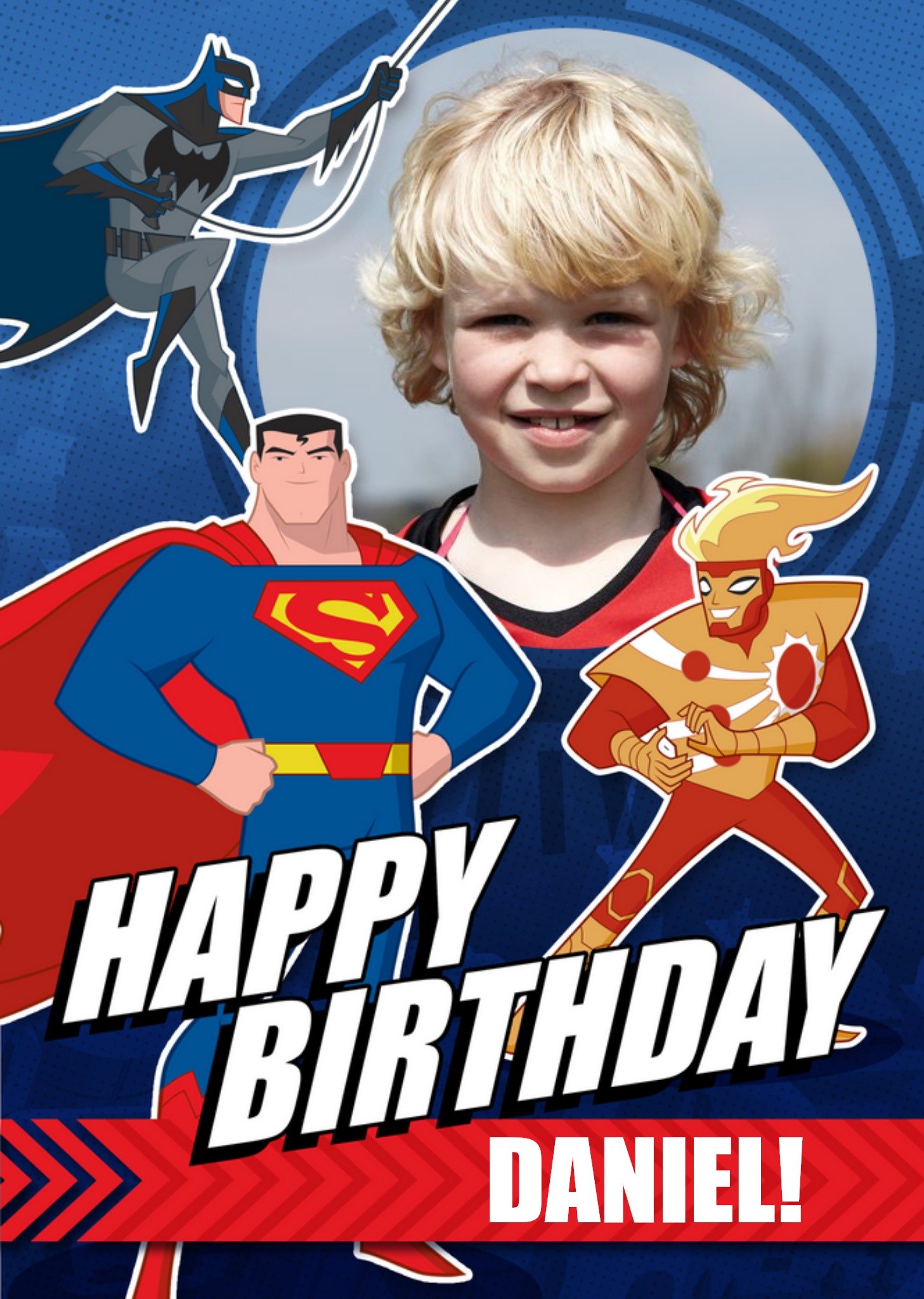 Batman Justice League Photo Upload Happy Birthday Card, Large