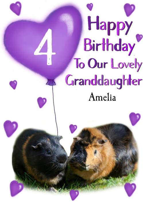 Photo Of Guinea Pigs With Birthday Balloon Granddaughter 4th Birthday Card
