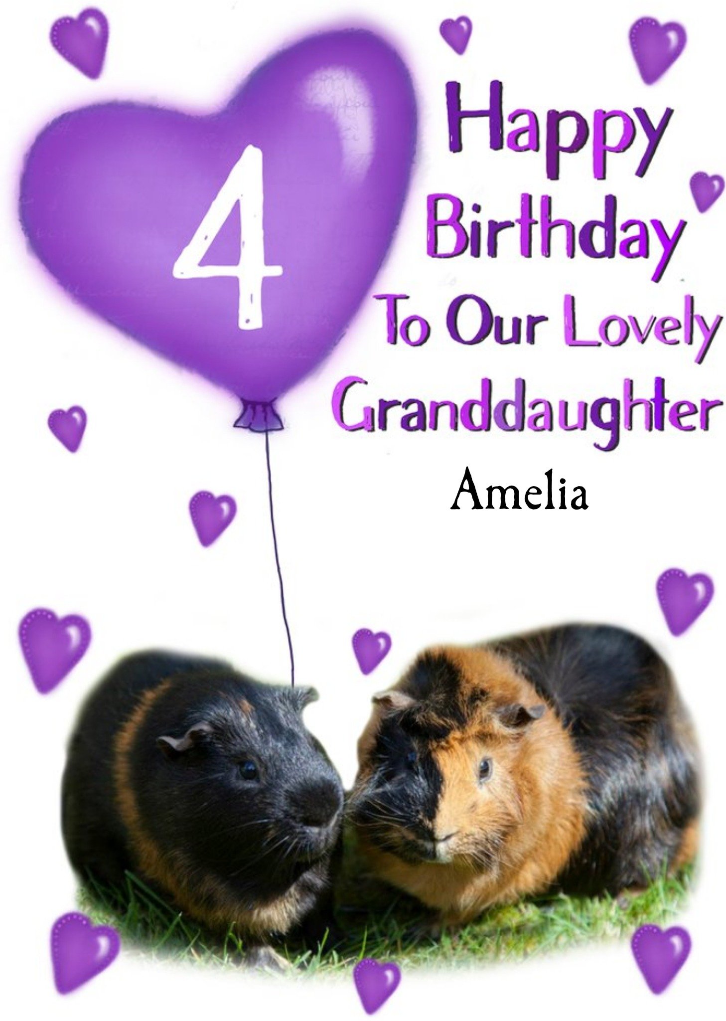 Moonpig Photo Of Guinea Pigs With Birthday Balloon Granddaughter 4th Birthday Card, Large
