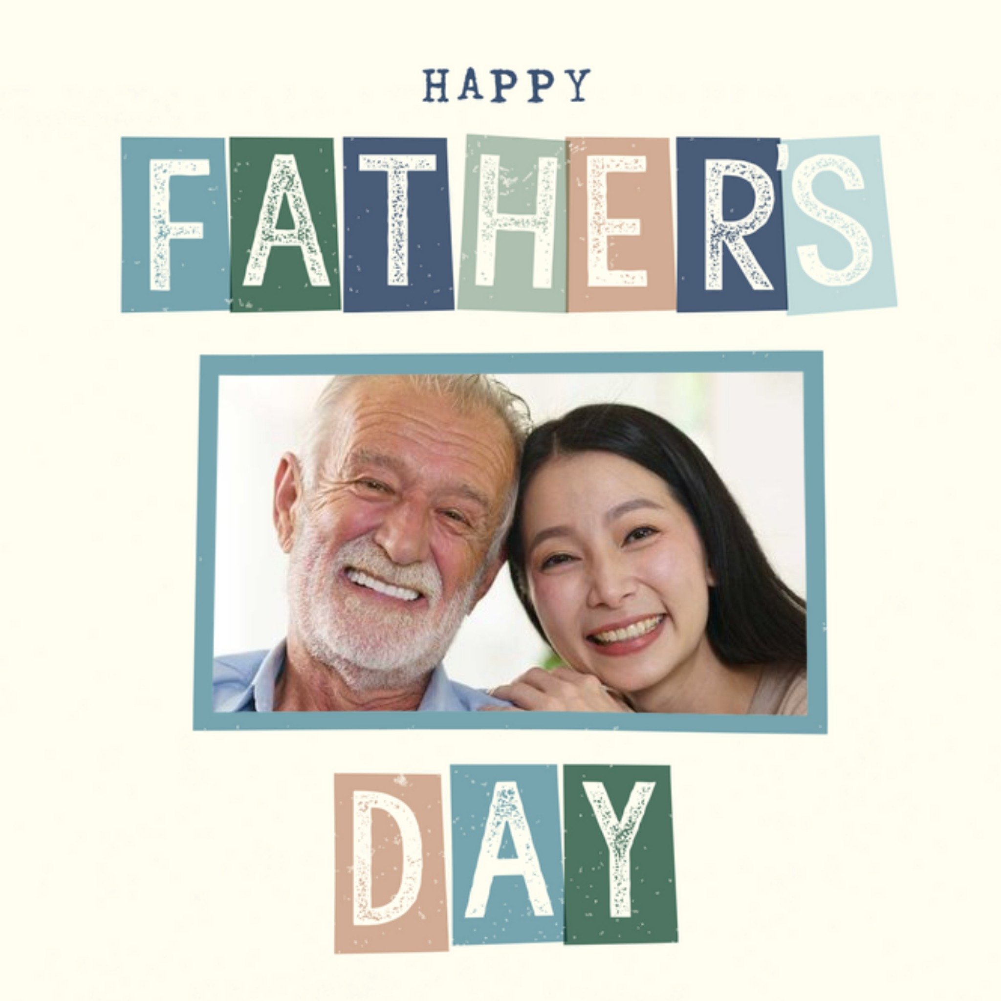 Typography In Colourful Blocks On A Cream Background Father's Day Photo Upload Card, Square