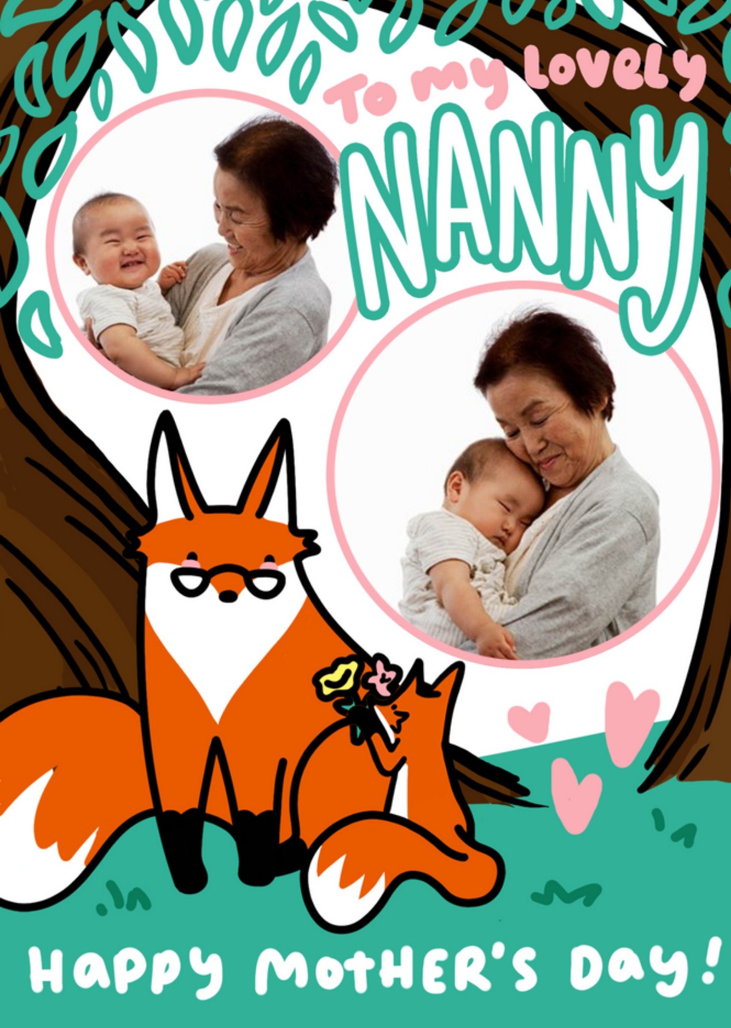 Cute Nanny Fox And Fox Cub Woodland Scene To My Lovely Nanny Photo Upload Mother's Day Card Ecard