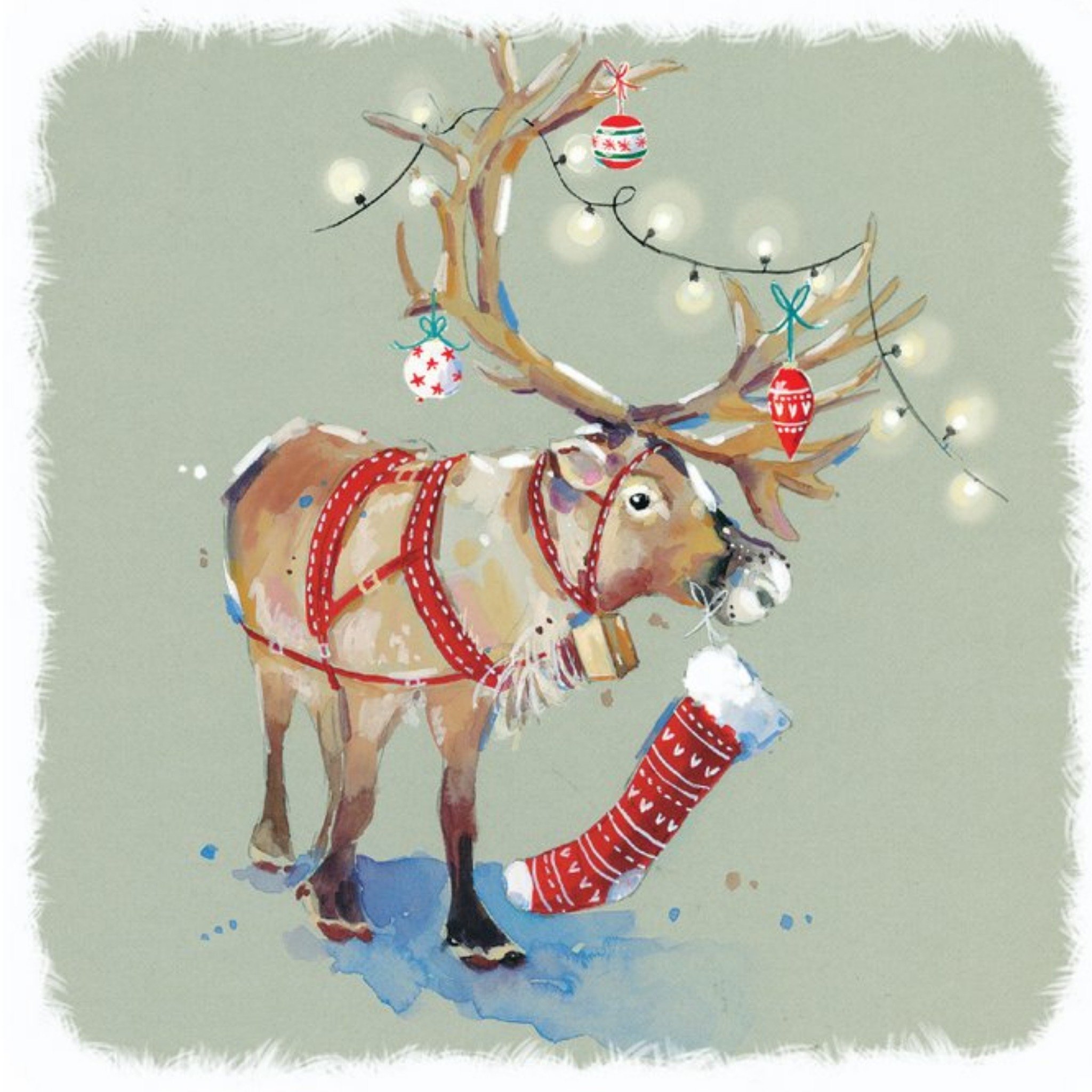 Ling Design Decorated Reindeer Christmas Card, Square